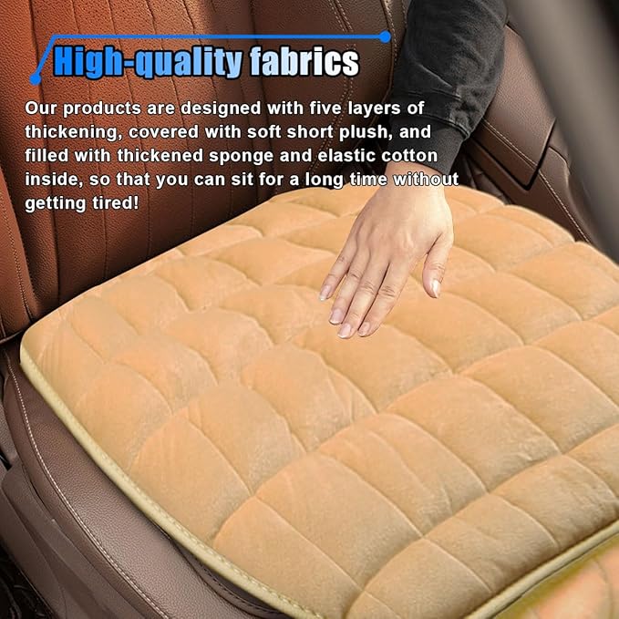 Car Seat Cushion, Soft Plush Vehicle Driver Seat Pad with Storage Pocket, Non-Slip Flat Rubber Bottom, Universal Seat Protector Cover for Truck, Car, SUV, Home, Office, Chair(Beige)