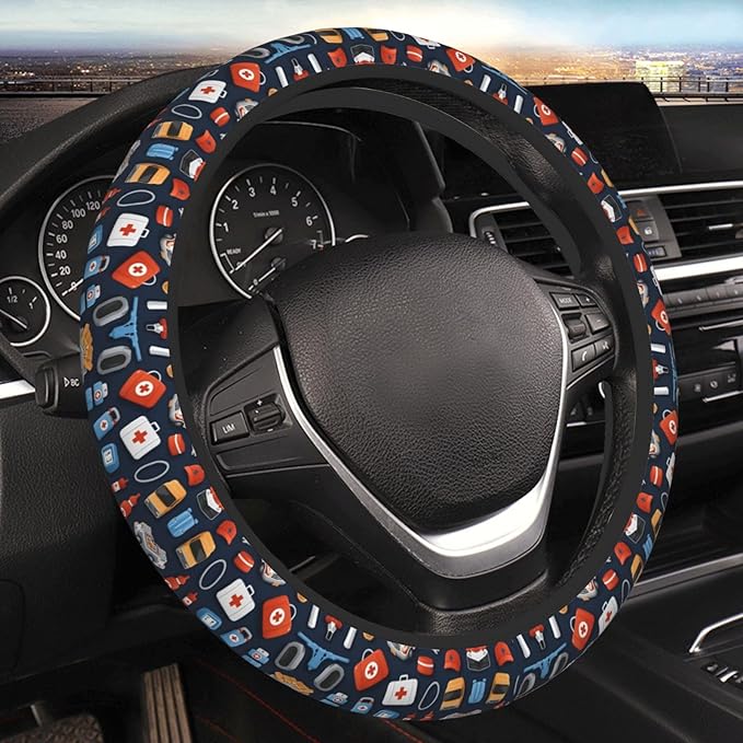 Crazy Ambulance Neoprene Steering Wheel Covers Women Men Car Accessories, Universal 15 Inch Fit Auto, Suvs, Truck