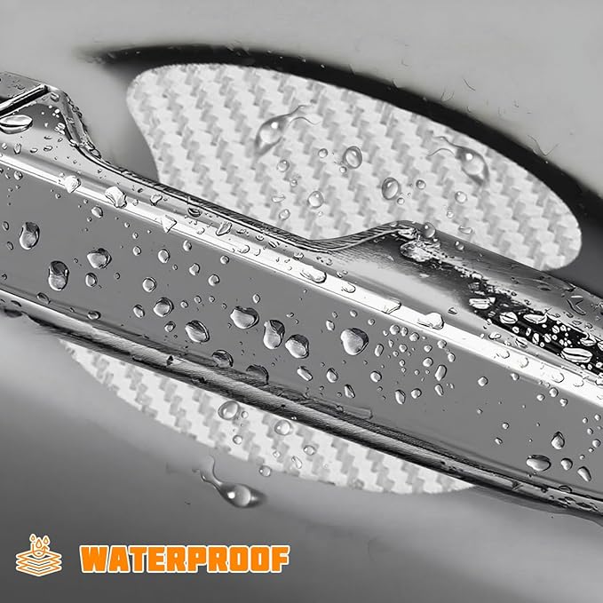 Car Door Handle Cup Protector, 4PCS Carbon Fiber Anti-Scratch Vehicle Door Handle Bowl Sticker, Self-Adhesive Automotive Paint Protective Film, Universal for SUV RV Truck (Silver)