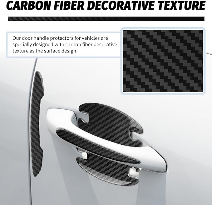 16PCS Car Door Handle Protector/Car Door Edge Guards/Side Mirror Rain Guard,Anti-Collision Cars Doors Handle Scratch Protector Carbon Fiber Texture,Self-Adhesive Cars Handles Protectors