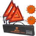 iMonse Warning Safety Triangle Kit, Emergency Roadside Warning Reflective Triangle 3 Packs with 2 LED Road Flare Light, Foldable with Storage Case for Roadside Breakdowns Emergenc