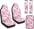 FUSURIRE 5 Pieces Pink Cowhide Print Car Accessories Set PU Front Seat Covers, Seat Belt Covers & Center Armrest Pad for SUV Car Truck