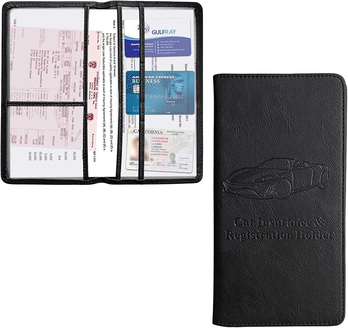 Kewucn Car Registration and Insurance Holder, Leather Auto Glove Box Organizer with Magnetic Shut, Vehicle Compartment Accessories Case for Cards, Driver License & Essential Documents