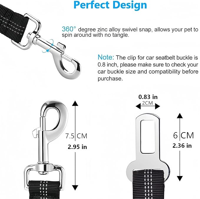 Aerkersun Dog Seat Belt for Car - Adjustable Dog Car Safety Harness, Elastic Cushioning Seatbelt Leash, Reinforced Metal Buckle Anti-Tangle Design, for Small and Medium Pets (Black)