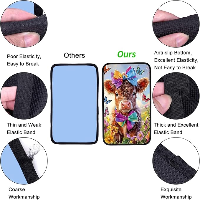 JANENFNA Car Armrest Cover Pads Universal Fashion Cute Auto Center Console Armrest Cover Pad with 2PCS Car Coasters Soft Waterproof Car Armrest Seat Protector for Women,Calf with Colorful Bows-A