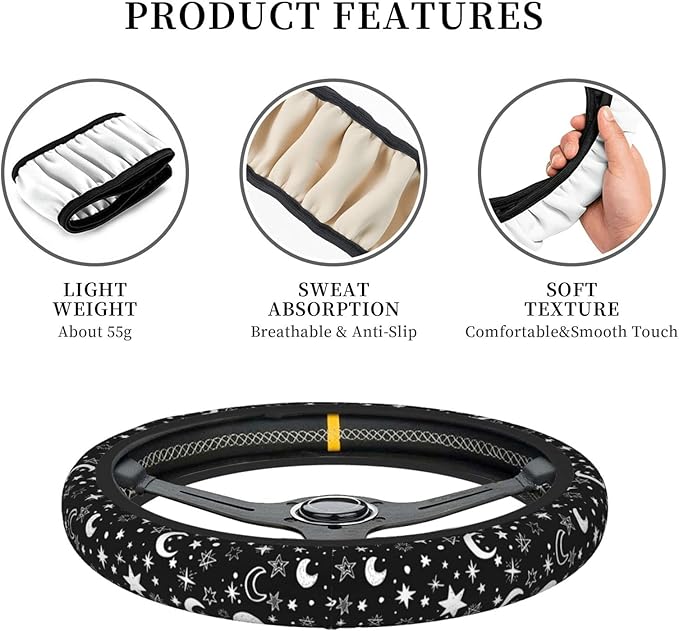 Moon Space Steering Wheel Cover Neoprene Universal 15 Inches Car Steering Wheel Protector for Women Men