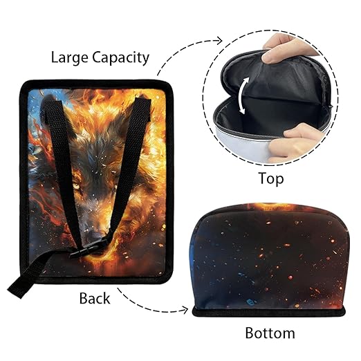 Fire Wolf Car Trash Can, Hanging Zipper Design Garbage Bin for Backseatnd Behind Center Console