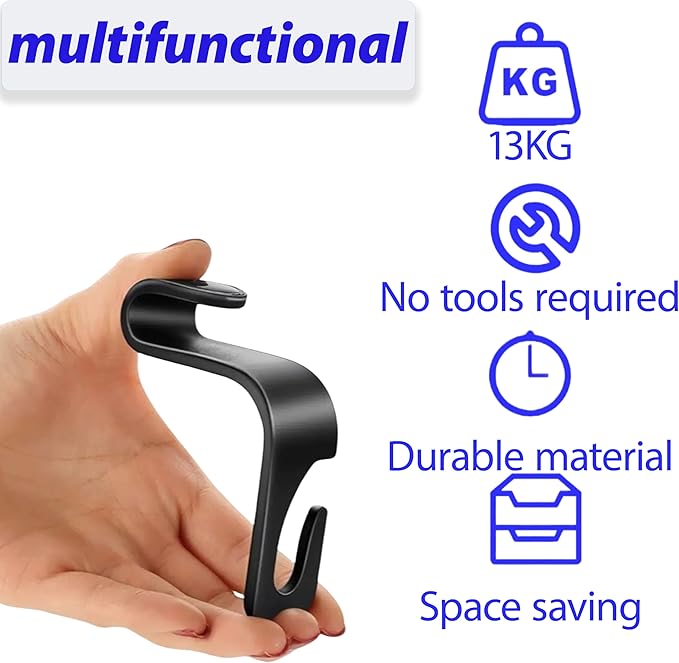 Car Seat Headrest Hook, Organizer Universal for Handbag/Purse/Gym Bag/Hat/Baby Gear/Groceries Car Accessories, Car Back Seat Headrest Hook (Black) (2)