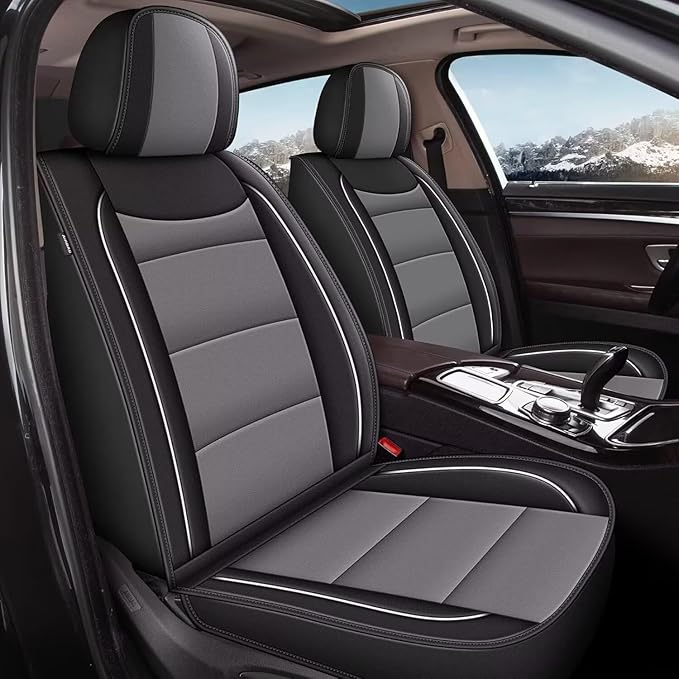 YORKNEIC Leather Car Seat Covers Fit for Hyundai Elantra 2017-2025: 2 Front Set Seat Covers - Waterproof Auto Seat Protector Compatible Airbag (Black&Grey)