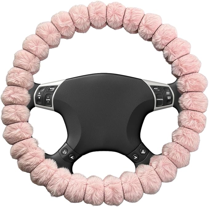 Fluffy Car Steering Wheel Cover, 14.5-15 Inches Anti-Slip Plush Fuzzy Steering Wheel Protector, Soft Warm Steering Wheel Cover Interior Decor for Women Girl, Car Accessories (Pink)