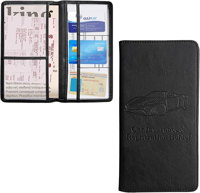 Ziciner Car Registration and Insurance Holder, Auto Card Document Glove Box Organizer with Magnetic Closure, Universal Vehicle Interior Accessories for Cars SUVs (Black-Large)