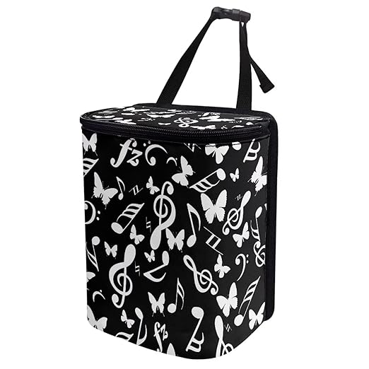 Music Notes Butterfly Car Trash Can with Lid Cars Trash Bag Bin Hanging Garbage Cans Leak Proof Vehicle Trash Can Multipurpose Storage Container for Back Seat Road