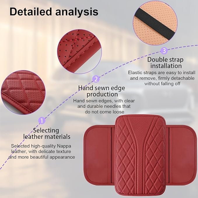 Car Center Console Cover, Microfiber Leather Armrest Cover with Storage Bags & Handmade Stitching, Universal Fit for Most Cars, SUVs, Sedans, Trucks, Auto Interior Accessories Protector