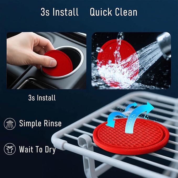 KULOLO Car Cup Holder Coaster 4 Pack - Non Slip & Shockproof,Flexible PVC Rubber Insert for Car/Truck/SUV/Van (2.75"x0.2") Universal Fit Auto Cup Holders Accessories for Women and Man (Red)