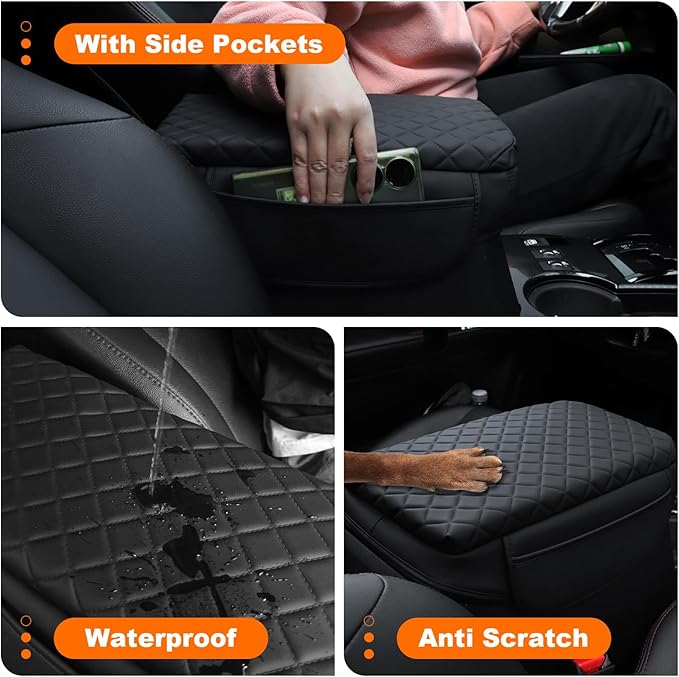 OKLSG Center Console Armrest Cover for Toyota 4Runner 2010-2023 2024 Accessories Arm Rest Pad Console Lid Protector Cushion Black with Pockets