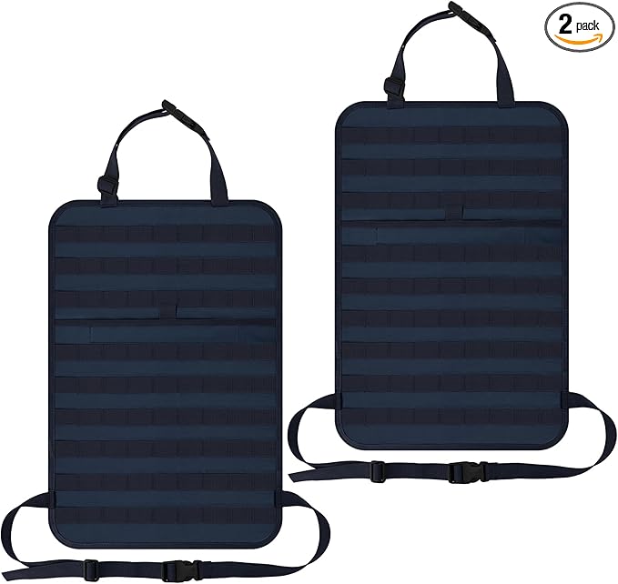 IronSeals 2 Pack Car Seat Back Organizer, Tactical Molle Panel Sag Proof Vehicle Seat Cover Protector Nylon Car Seat Back Hanger Bag Pad