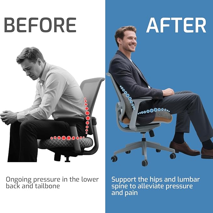 XZdream Memory Foam Seat Cushion,Office Chair Cushion with Lumbar Support for Back Pressure Relief, Car Seat Cushion with Adjustable Strap,Sciatica Pad Cushions for Car,Truck, Desk,Gaming Chair