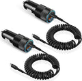 Car Charger Fast Charging 2 Pack, 38W USBC Power Cigarette Lighter Car Charger, Multi Port PD/QC 3.0 Cargador para Carro with 6FT Coiled Type C Charging Cable for Phone iPhone 16/15 Pro, Carplay