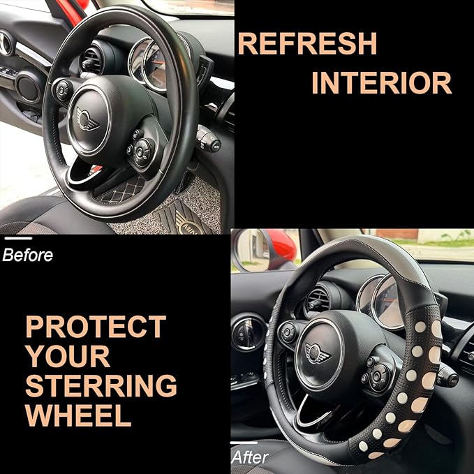 PINCTROT Race Grip Steering Wheel Cover, Anti Slip Silicone Perforated Design with Soft Touch Padding, Enhanced Grip for Sporty Driving, Universal 14.5-15 Inch (Racing White)