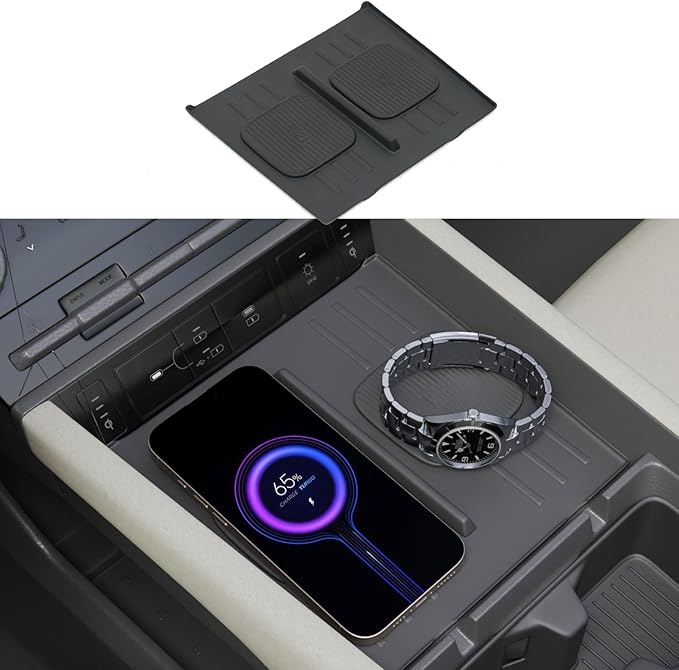 Center Console Mat Compatible with 2024-2025 Hyundai Santa Fe Interior Wireless Charging Mat Center Console Anti-Slip Protector Pad Silicone for 2024 Santa Fe Accessories