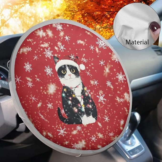 Steering Wheel Sunshade Cover Anti-Heat Car Steering Wheel Cover Steering Wheel Sunblock Cover Interior Accessories for SUV Truck Van Car, Christmas Persian Cat Snowflake Pattern