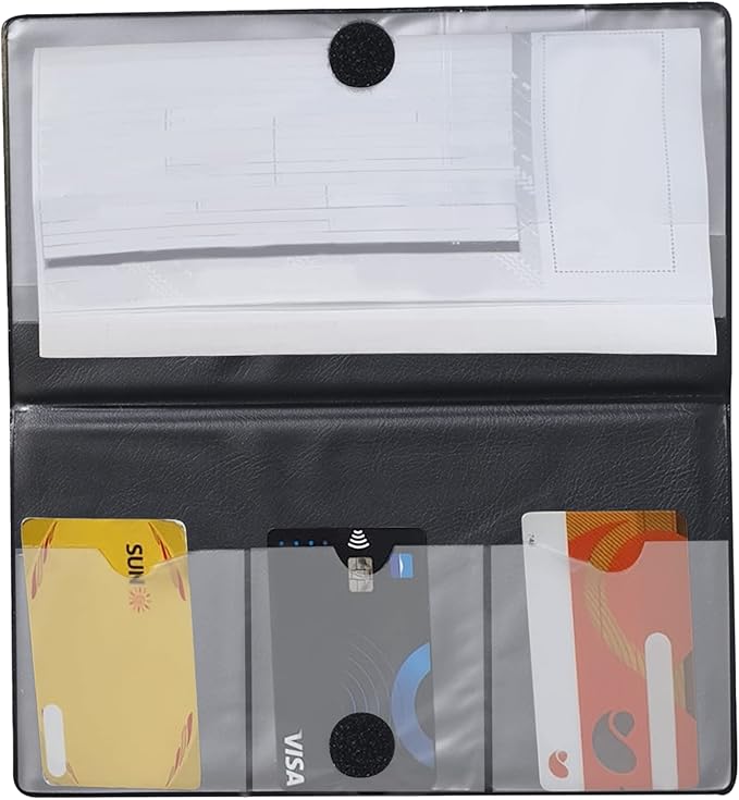 Andalus Auto Registration & Insurance Card Holder Pack of 2, Waterproof Essential Car Registration Holder with Hook & Loop Closure, Perfect for Every Vehicles Glove Boxes (Black - 9.5" x 5.15")