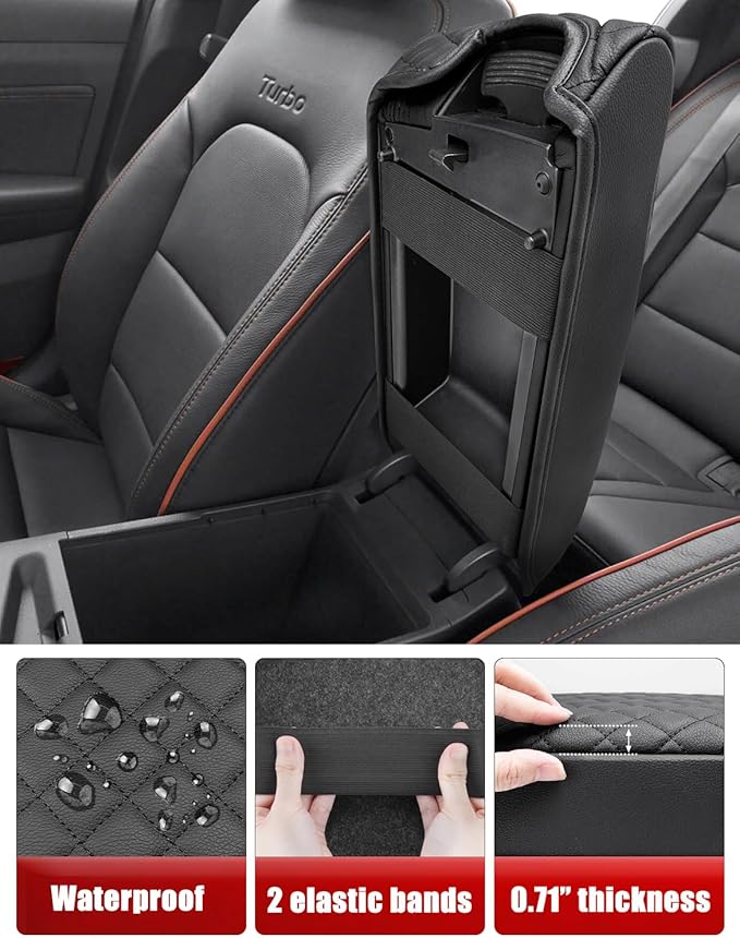 KBH Center Console Armrest Cover for Hyundai Sonata 2015 2016 2017 2018 2019, Middle Console Lid Protective Covering, PU Leather Interior Accessories, Black