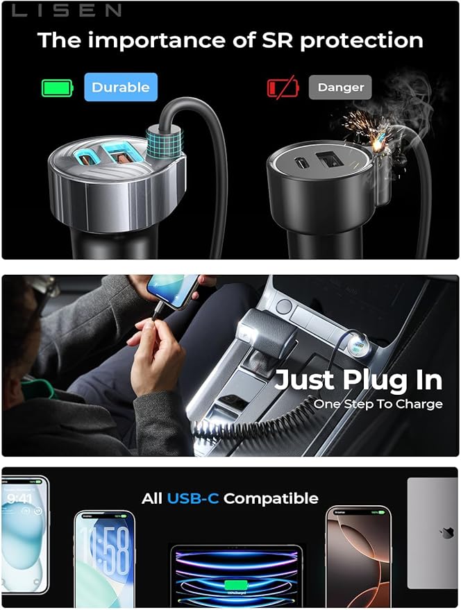 LISEN 90W for iPhone 17e 16 15 Pro Max Car Charger USB C Fast Charge,Super Fast for iPhone 15 16 17 Pro Car Charger USB C Adapter for iPhone 17 16 15 Air ProMax Plus,Samsung Galaxy S26 Ultra, Android