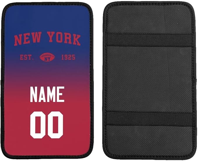 Custom Car Armrest Cover,Add Personalized Name and Number As Gifts for Loyal Football Fans,Auto Center Console Pad Car handrail Box Cushion,Fit for Most Car