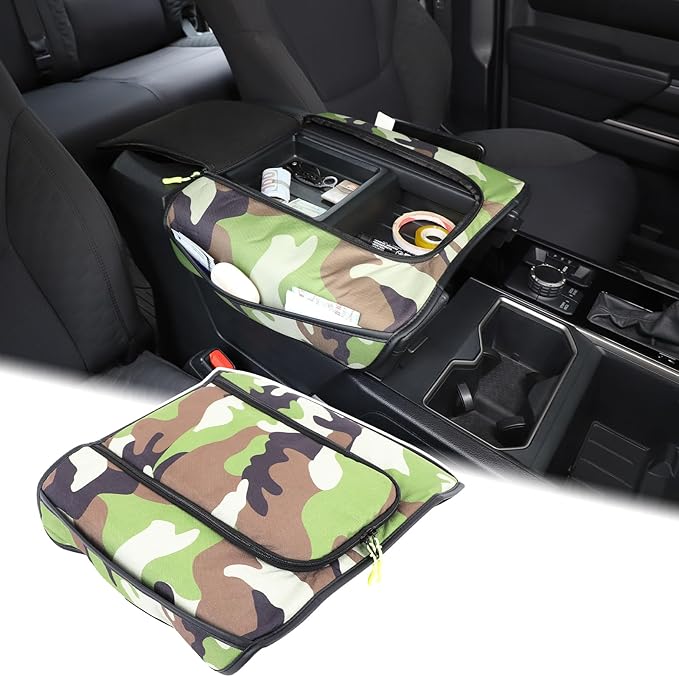 Upgrade Center Console Armrest Cover Compatible with Toyota Tundra 2022+ Sequoia 2023+ Leather Middle Console Cushion Lid Pad Anti-Scratch Armrest Seat Box Cover With Pocket Storage Bag Accessories