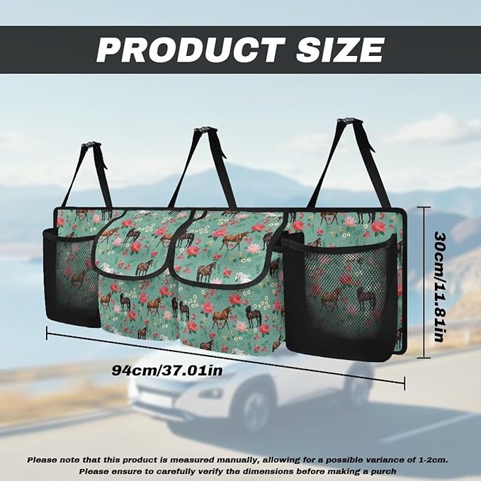 Horses Car Trunk Organizer with 4 Storage Bags Pink Floral Flowers Car Storage Organizer Waterproof,Easy to Install