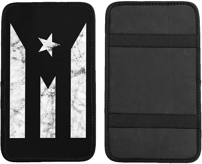 Puerto Rico Black & White Protest Flag Car Armrest Cover Protector Auto Center Console Cover Car Center Console Cushion Pad Waterproof Car Armrest Seat Box Cover Fit for Car Truck Rv SUV