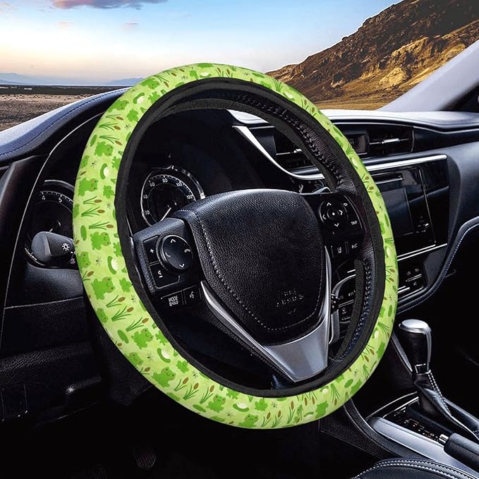 FeHuew Cute Frogs Dragonfly Steering Wheel Cover for Women, Girls 15 inch Universal Auto Car Anti Slip Wrap Steering Wheel Covers Fit for Vehicles, Truck, SUV