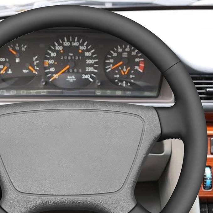 MEWANT Black Hand Stitch Steering Wheel Cover for C-Class W202 E-Class W210 W124 S-Class W140 1993-2000 Smooth Microfiber Leather DIY Wrap Custom Fit Classic Car Interior Accessories