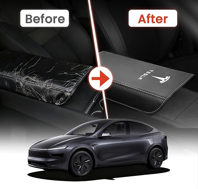 Polwlamks Center Console Armrest Cover for Model Y / 3, Soft Leather Pad Armrest Protector Compatible with New Tesla Refresh Model Y (2020-2026) / Model 3 (2019-2025), Tesla Armrest Box Cushion