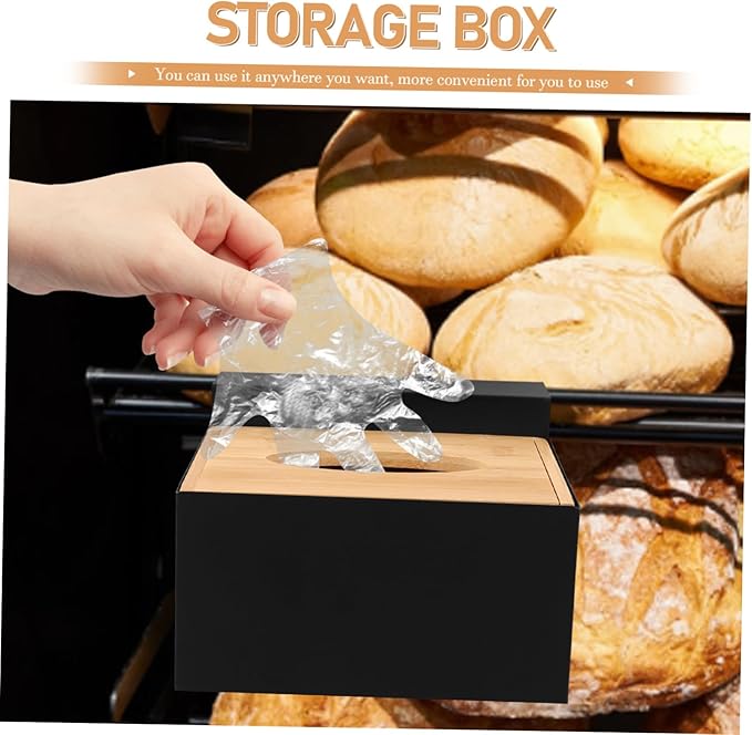Glove Storage Box Use Countertop Organizer Dispensers Covers and Holder Large with Organization Key Gloves Disposable Glove Rack Disposable Glove Dispenser Black Wooden