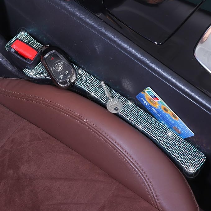 Briwill Bling Seat Gap Filler Handmade Crystal Rhinestone Diamond Bling Gap Filler for Car SUV Truck Colorful Bling Car Accessories for Women(AB Color)