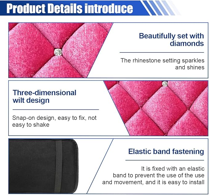 Plush Car Center Console Pad, Bling Diamond Car Armrest Cover, Soft Seat Box Cover Protector, Universal Car Interior Decoration Accessories Fit Most Vehicle, SUV, Truck, Car (Pink)