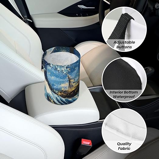 Ocean Wave Starry Night Car Trash Can Garbage Cans Foldable,Cute Hanging Car Organizer and Storage Bag Leak Proof, Auto Back Seat Trash Bin Universal for Truck, SUV, Outdoor Travel