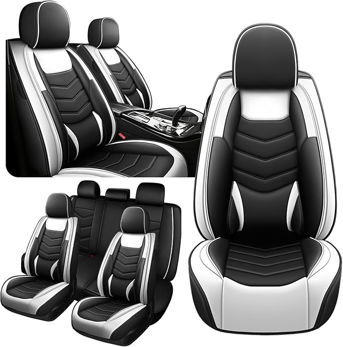 Car Seat Covers Fit for Chevy Trax 2015-2025, Side Airbag Compatibility, 3D Lumbar Support and Seamless Fit, Easy to Clean Sports Seat CoverFull Set, Black White