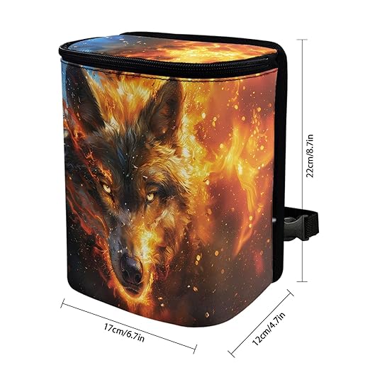 Fire Wolf Car Trash Can, Hanging Zipper Design Garbage Bin for Backseatnd Behind Center Console