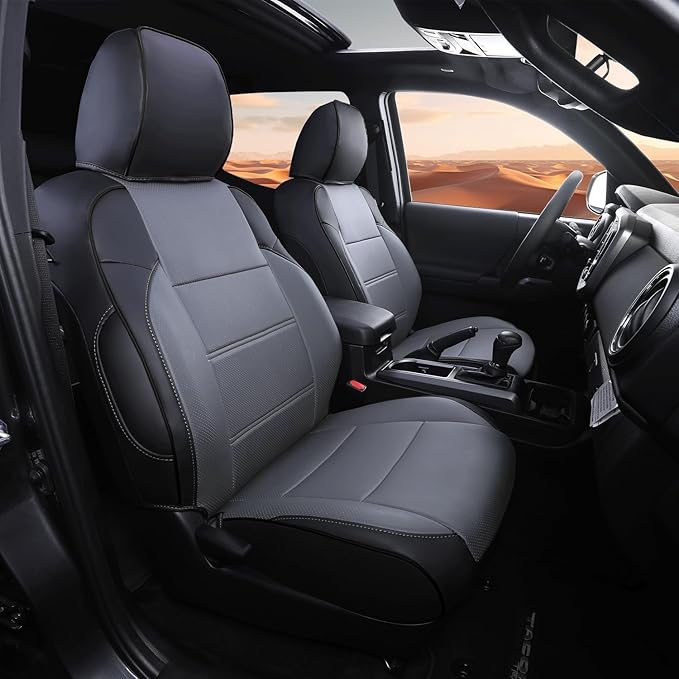 GOLYWIN Car Seat Covers Full Set for Toyota Tacoma Double & Crew Cab 2023 2022 2021 2020 2019 2018 2017 2016 Tacoma Interior Accessories Premium Faux Leather Breathable Waterproof (Black+Gray)