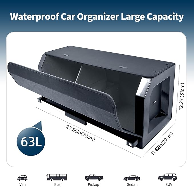 Trunk Organizer for SUV, Leather Collapsible Car Organizers with Magnetic Lid & Sturdy Handle, Waterproof Car Trunk Storage Box for Sedan Minivans Fits Travel, Camping (Black 27.5''*11.4 ''* 12.2'')