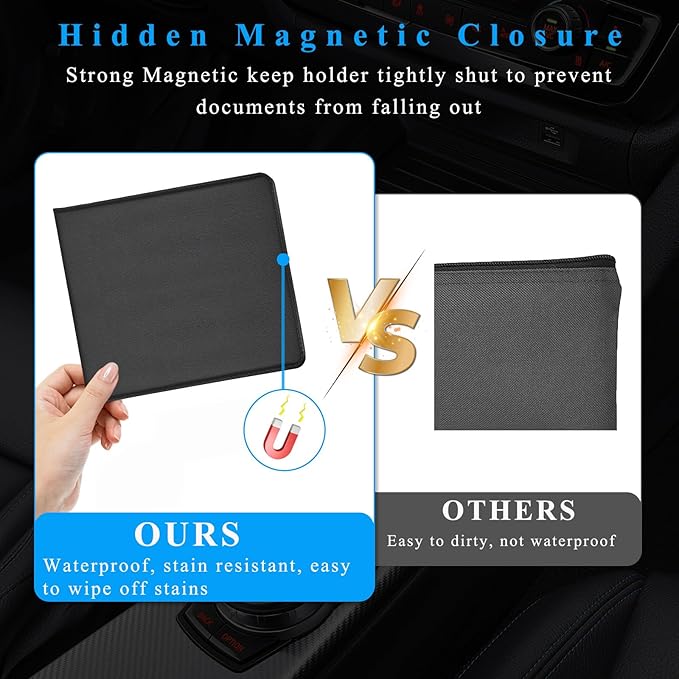Kewucn 4 PCS Car Registration Insurance Holder, Essential Auto Card Glove Box Organizer, Vehicle Interior Accessories Perfect for Most Car, Truck, SUV (10.55''×4.8'', Black)