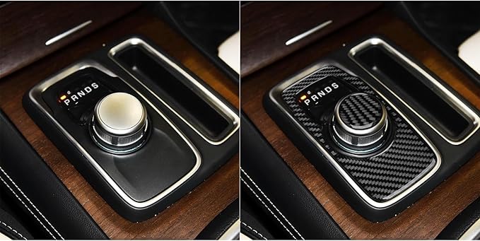 NVCNX Real Premium Carbon Fiber for Chrysler 300 Accessories 2015-2023 2016 2017 2018 2019 2020 2021 2022 S/C/Limited/Touring Center Console Rotary Gear Shift Selector Cover Interior Trim Sticker 2PCs