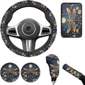 Dragonfly Print Car Steering Wheel Cover Sets for Women Moon Flower Auto Interior Accessories Cup Holder Armrest Pad Seatbelt Cushion Fit Vans Trucks,SUV