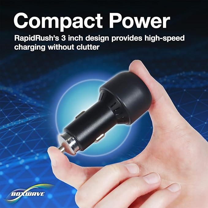 BoxWave Universal RapidRush PD Car Charger (95W), Fast, 2 USB Charger - Jet Black, Car Charger for Smartphones and Tablets