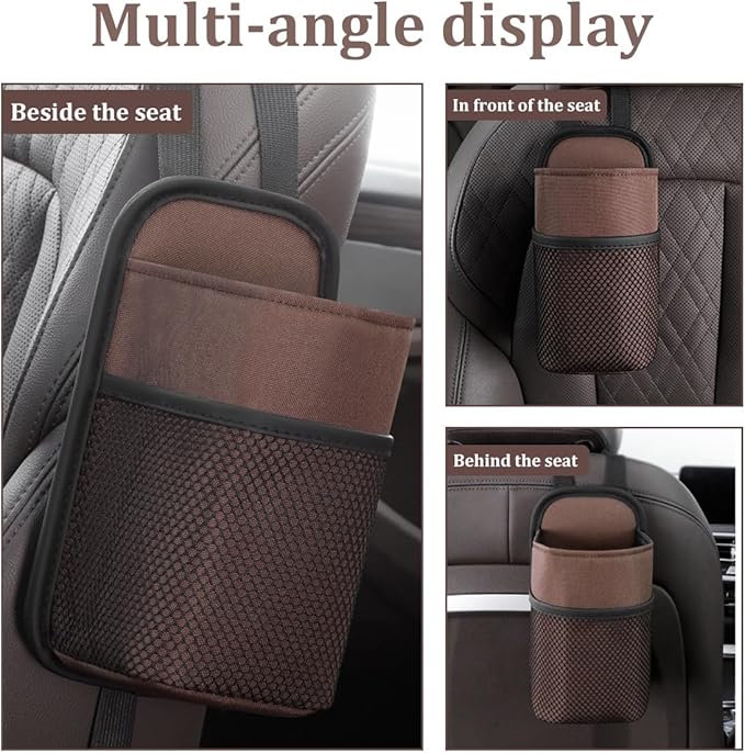2 in 1 Large Car Cup Holder, Multifunctional Vehicle Seat Side Water Bottle Storage Hanging Bag with Mesh Pocket, Auto Interior Seat Side Organizer, Universal Fit (Medium/Brown)