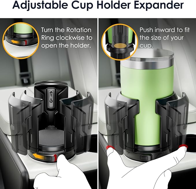 Cup Holder Expander, Cup Holder Expander for Car, Adjustable Cupholder for 2.6"- 4.8" Yeti, Hydro Flask, Nalgene, Takeya, Camelbak, Ramblers, Owala, Tumblers, Mugs, Bottles, with Sunglass Holder