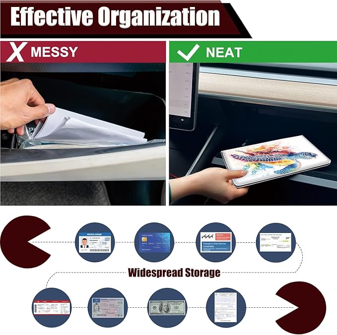 Car Document Holder with Magnetic Shut, Car Registration and Insurance Card Holder, Vehicle Glove Box Organizer Documents, Driver License, Auto Paperwork Organizer Wallet, Colorful Watercolor Turtle